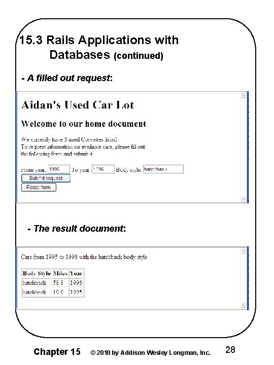 15. 3 Rails Applications with Databases (continued) - A filled out request: - The