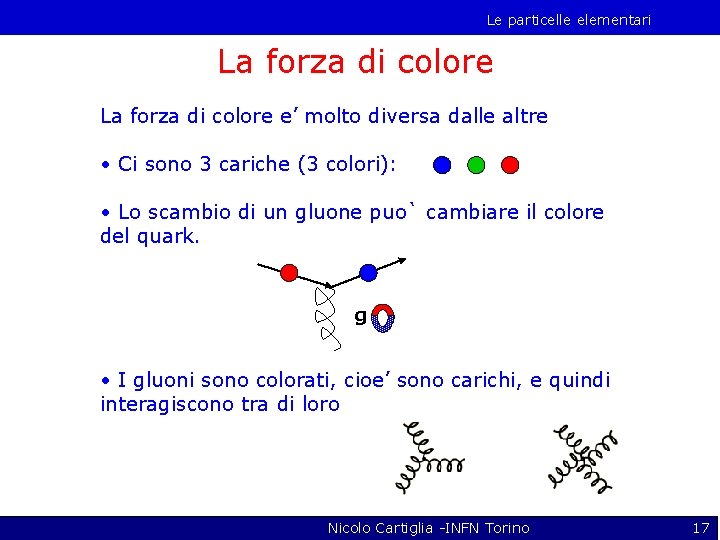 Le particelle elementari La forza di colore e’ molto diversa dalle altre • Ci