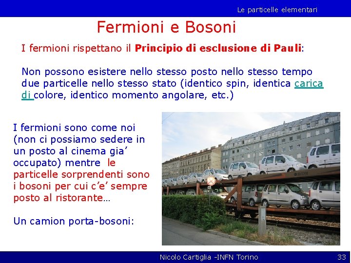Le particelle elementari Fermioni e Bosoni I fermioni rispettano il Principio di esclusione di