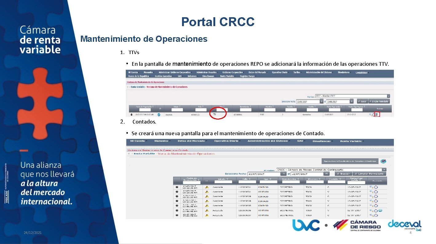 Portal CRCC Mantenimiento de Operaciones 1. TTVs • En la pantalla de mantenimiento de