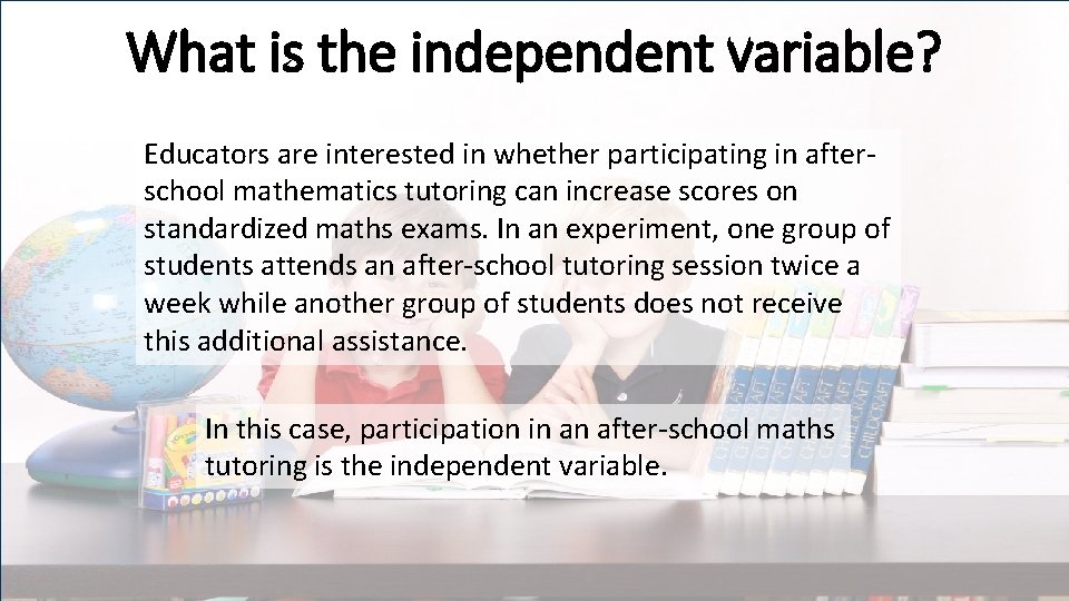 What is the independent variable? Educators are interested in whether participating in afterschool mathematics