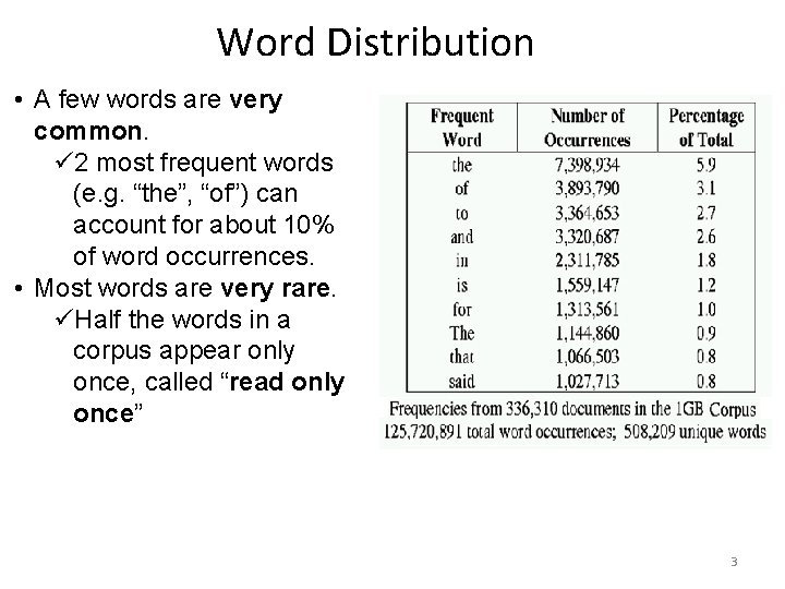 Word Distribution • A few words are very common. ü 2 most frequent words