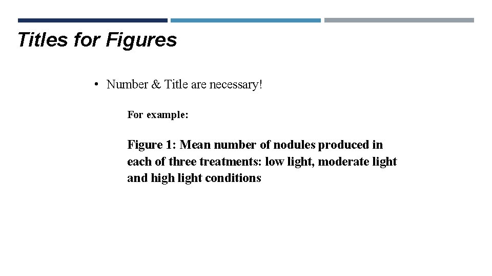 Titles for Figures • Number & Title are necessary! For example: Figure 1: Mean