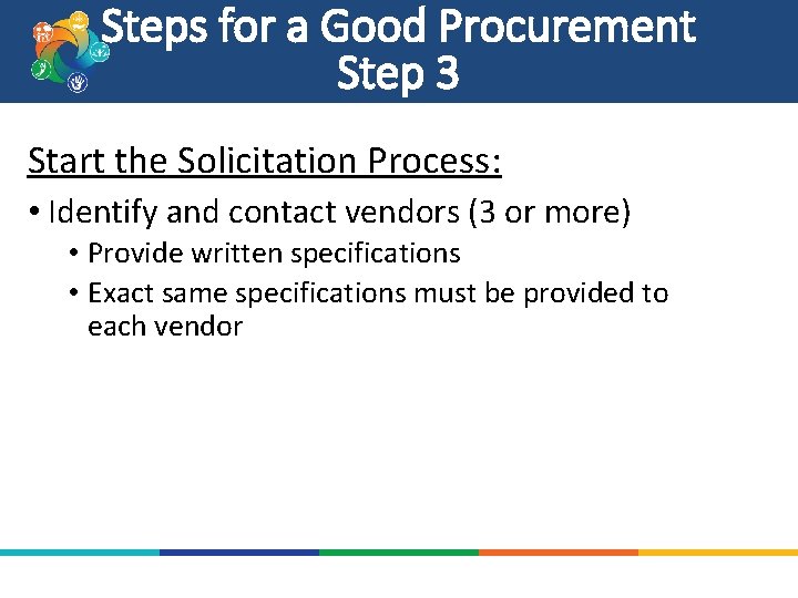 Steps for a Good Procurement Step 3 Start the Solicitation Process: • Identify and