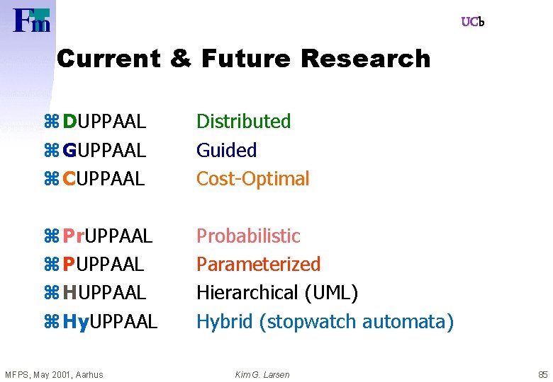 UCb Current & Future Research z DUPPAAL z GUPPAAL z CUPPAAL Distributed Guided Cost-Optimal