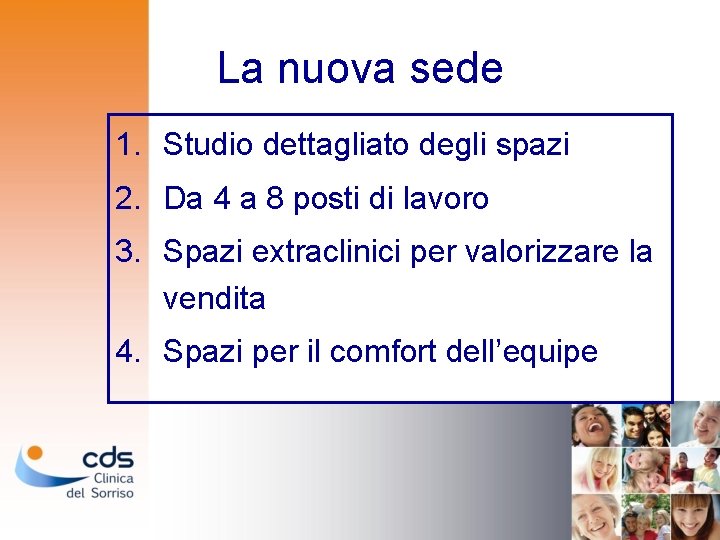 La nuova sede 1. Studio dettagliato degli spazi 2. Da 4 a 8 posti