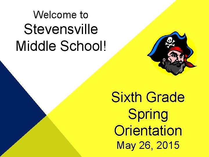 Welcome to Stevensville Middle School! Sixth Grade Spring Orientation May 26, 2015 