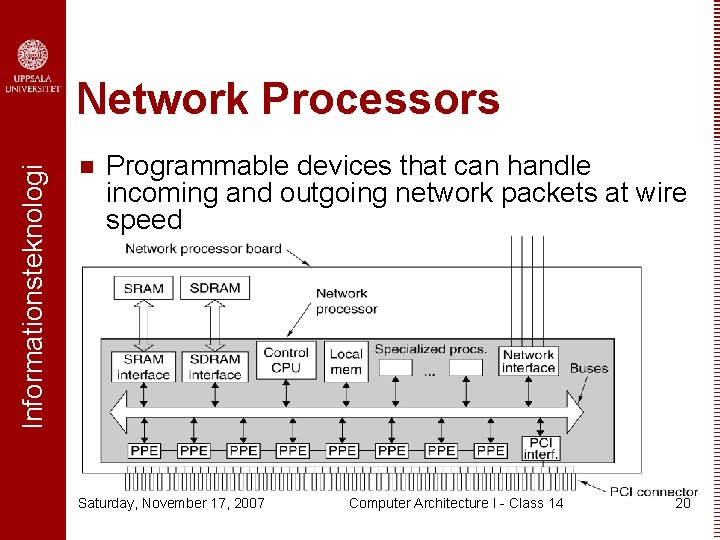 Informationsteknologi Network Processors n Programmable devices that can handle incoming and outgoing network packets