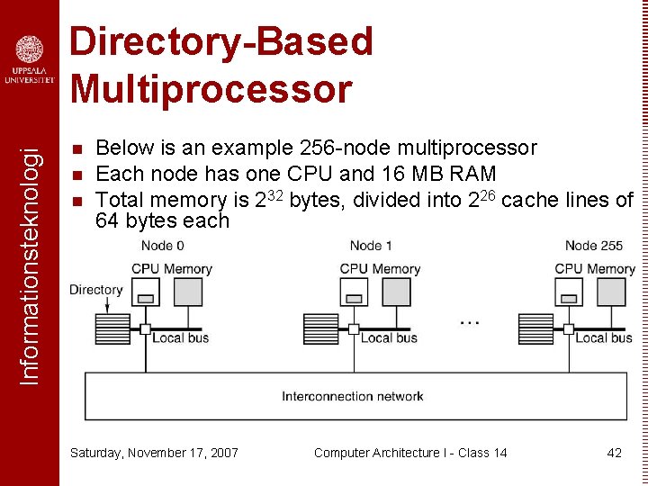 Informationsteknologi Directory-Based Multiprocessor n n n Below is an example 256 -node multiprocessor Each