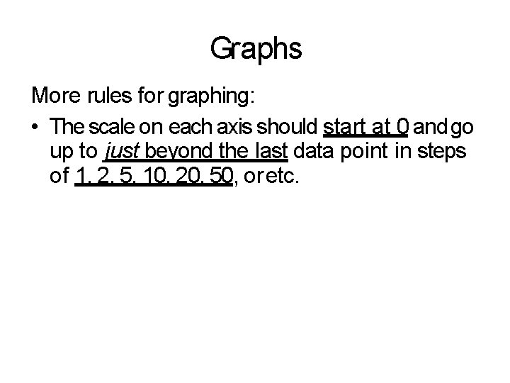 Graphs More rules for graphing: • The scale on each axis should start at