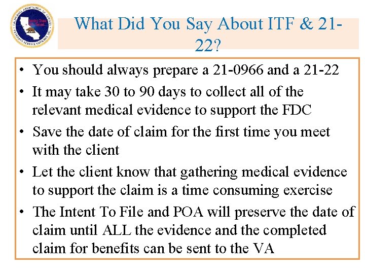 What Did You Say About ITF & 2122? • You should always prepare a