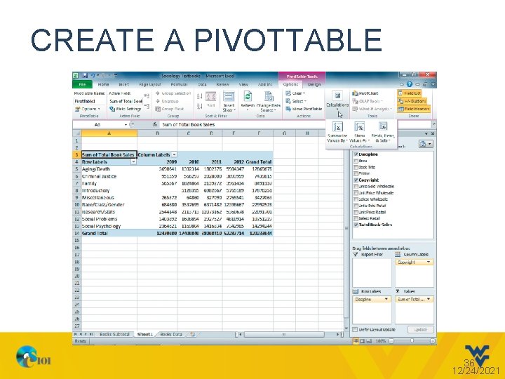 CREATE A PIVOTTABLE 36 12/24/2021 