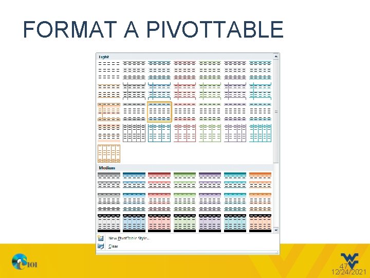 FORMAT A PIVOTTABLE 47 12/24/2021 