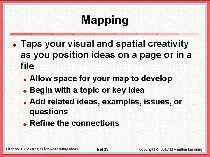 Mapping u Taps your visual and spatial creativity as you position ideas on a