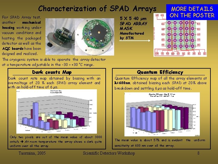 Characterization of SPAD Arrays For SPAD Array test, another mechanical housing working under vacuum