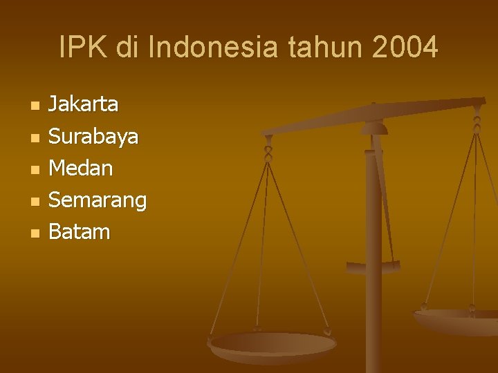 IPK di Indonesia tahun 2004 n n n Jakarta Surabaya Medan Semarang Batam 