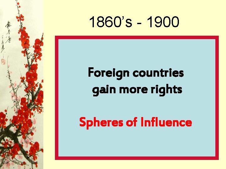 1860’s - 1900 Foreign countries gain more rights Spheres of Influence 1860’s - 1900 Foreign countries gain more rights Spheres of Influence