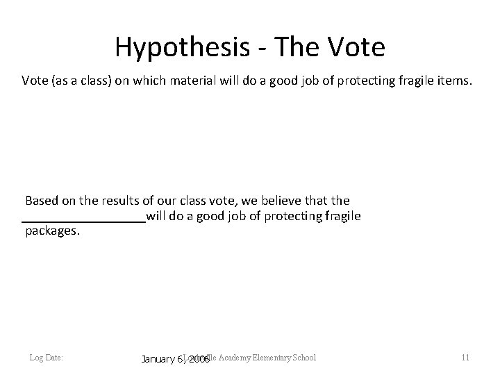 Hypothesis - The Vote (as a class) on which material will do a good