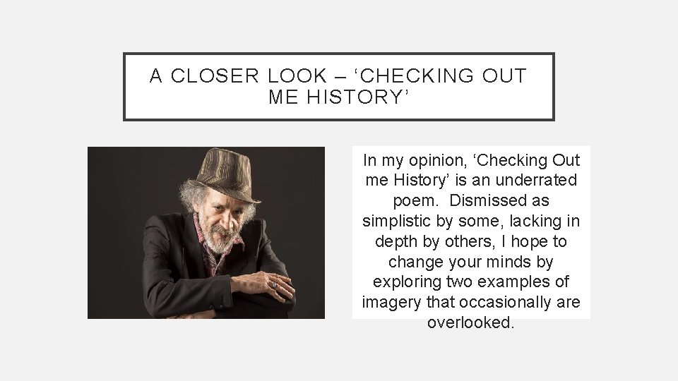 A CLOSER LOOK – ‘CHECKING OUT ME HISTORY’ In my opinion, ‘Checking Out me A CLOSER LOOK – ‘CHECKING OUT ME HISTORY’ In my opinion, ‘Checking Out me