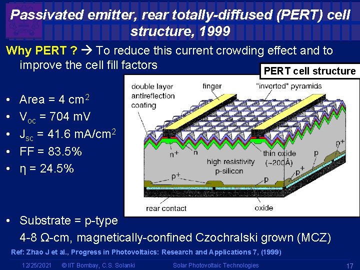 Passivated emitter, rear totally-diffused (PERT) cell structure, 1999 Why PERT ? To reduce this