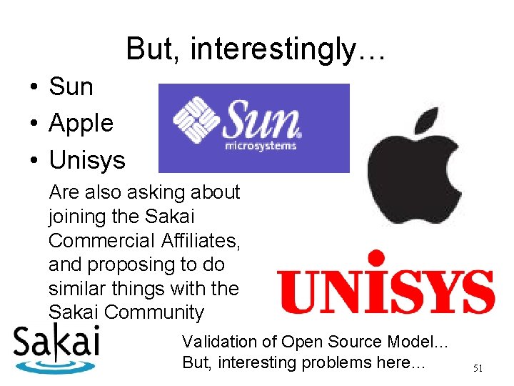 But, interestingly… • Sun • Apple • Unisys Are also asking about joining the