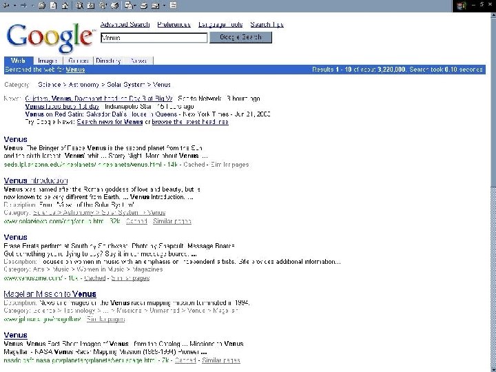 NSDL vs. Google Example Search for “Venus” 