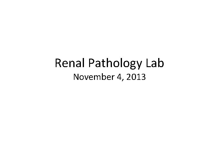 Renal Pathology Lab November 4, 2013 