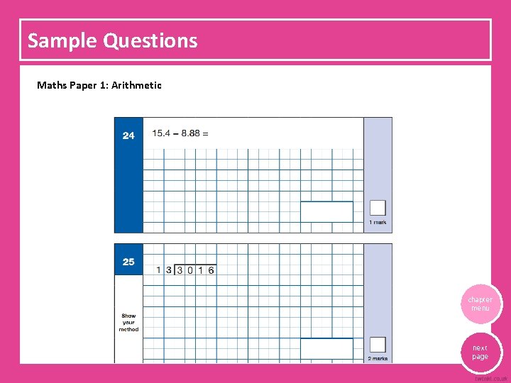 Sample Questions Maths Paper 1: Arithmetic chapter menu next page 