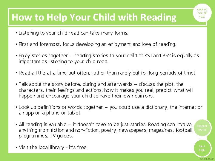 How to Help Your Child with Reading click to see all text • Listening