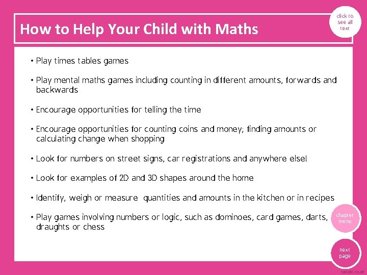 How to Help Your Child with Maths click to see all text • Play