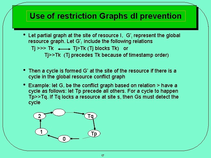 Use of restriction Graphs dl prevention • Let partial graph at the site of