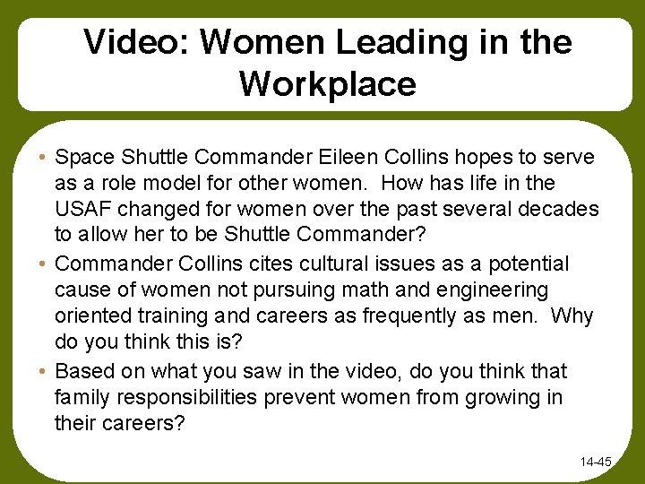 Video: Women Leading in the Workplace • Space Shuttle Commander Eileen Collins hopes to