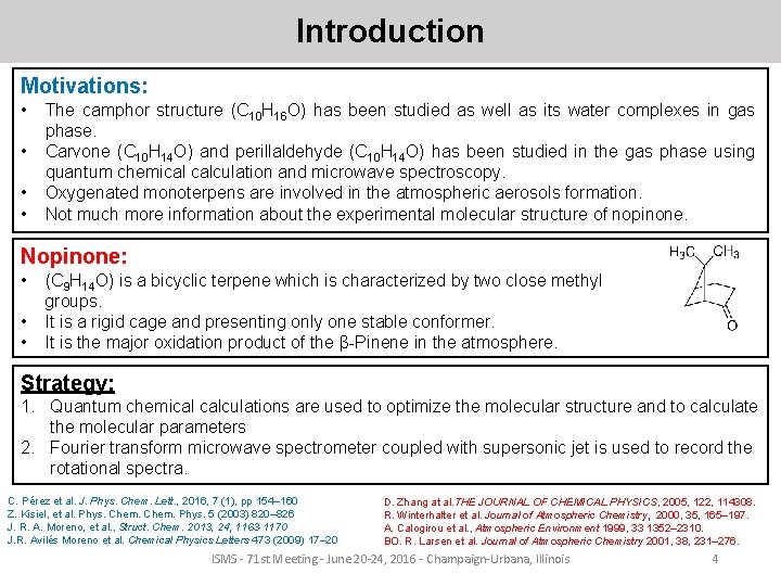 Introduction Motivations: • • The camphor structure (C 10 H 16 O) has been