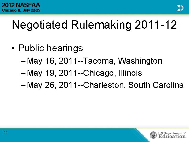 Negotiated Rulemaking 2011 -12 • Public hearings – May 16, 2011 --Tacoma, Washington –