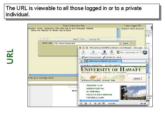 URL The URL is viewable to all those logged in or to a private