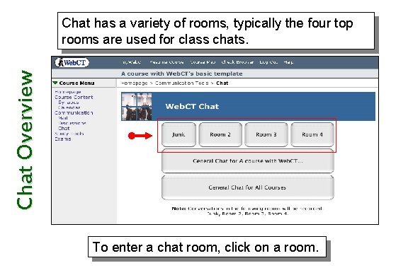 Chat Overview Chat has a variety of rooms, typically the four top rooms are