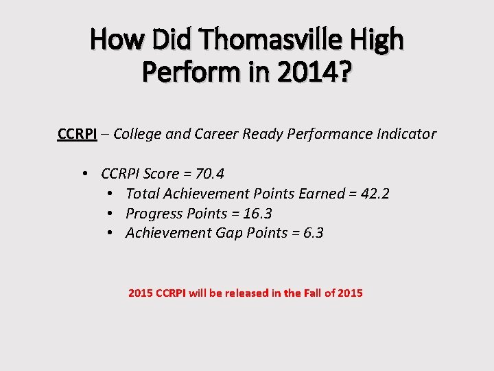 How Did Thomasville High Perform in 2014? CCRPI – College and Career Ready Performance