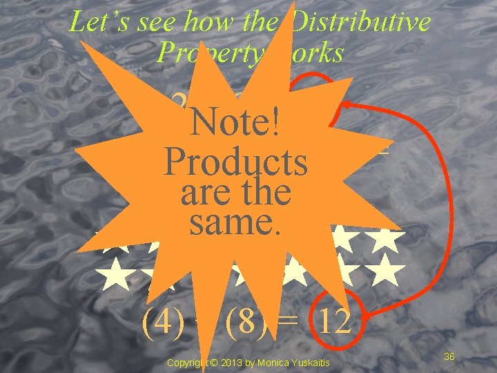 Let’s see how the Distributive Property works 2 Note! x 6 = 12 (2