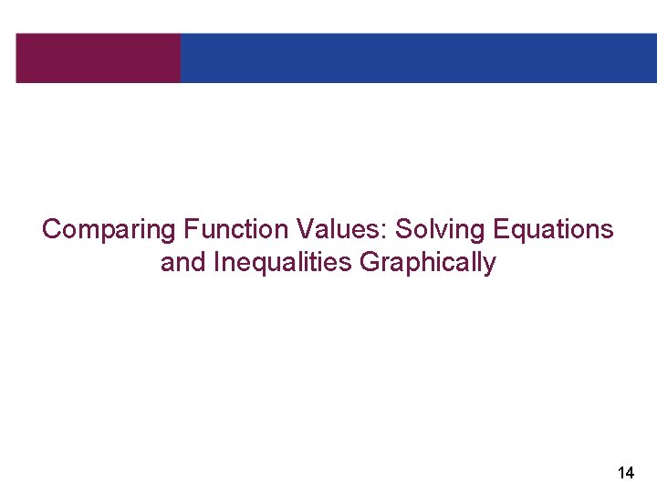 Comparing Function Values: Solving Equations and Inequalities Graphically 14 