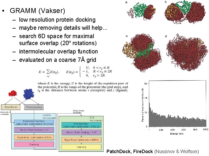  • GRAMM (Vakser) – low resolution protein docking – maybe removing details will