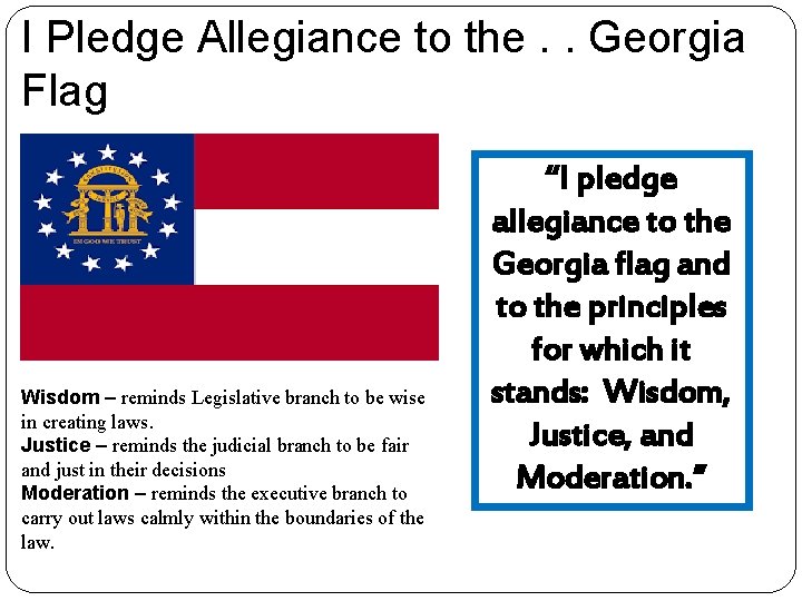 I Pledge Allegiance to the. . Georgia Flag Wisdom – reminds Legislative branch to