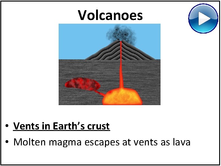 Volcanoes • Vents in Earth’s crust • Molten magma escapes at vents as lava