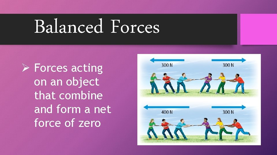 Balanced Forces Ø Forces acting on an object that combine and form a net