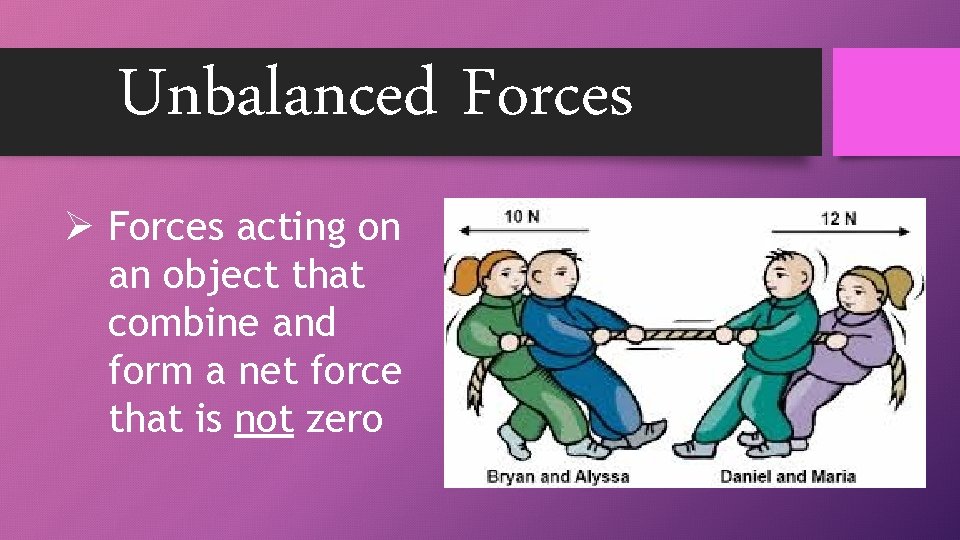 Unbalanced Forces Ø Forces acting on an object that combine and form a net