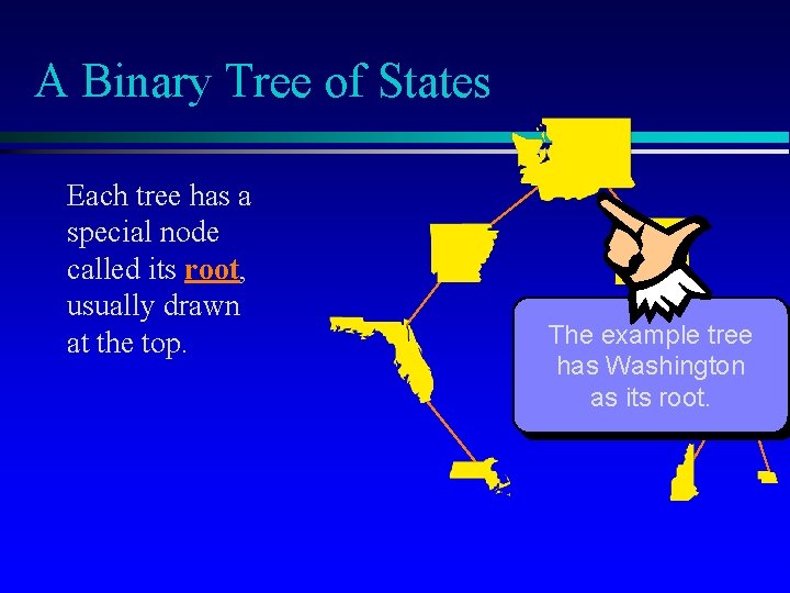 A Binary Tree of States Each tree has a special node called its root,