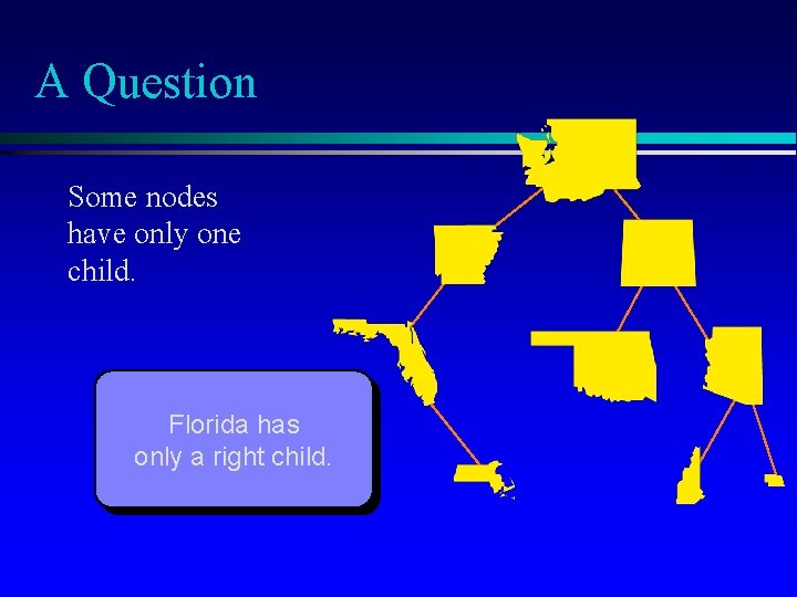 A Question Some nodes have only one child. Florida has only a right child.