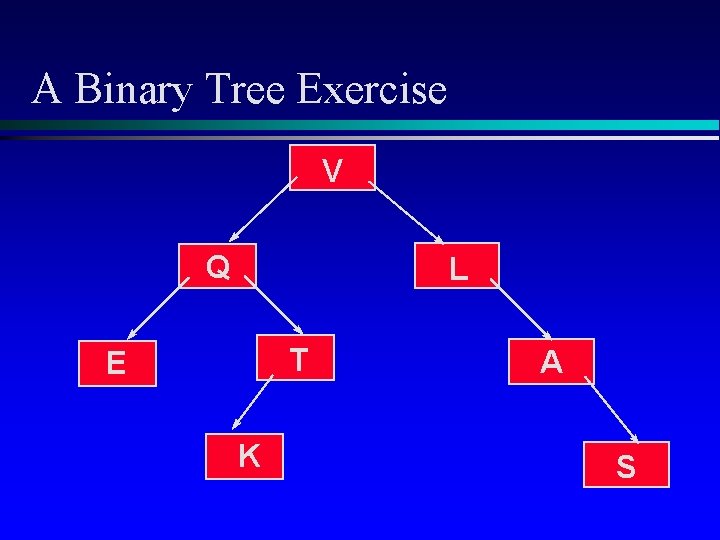 A Binary Tree Exercise V Q L T E K A S 