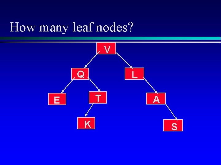 How many leaf nodes? V Q L T E K A S 