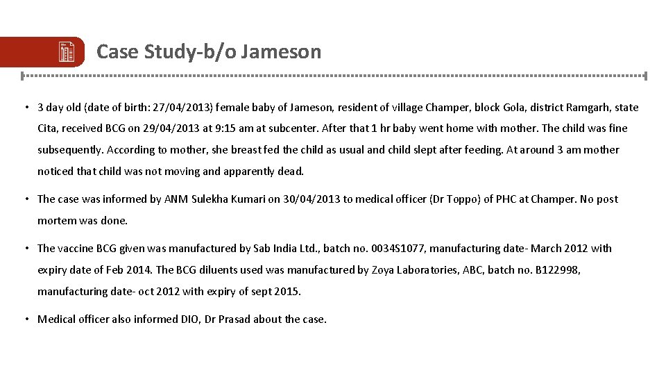 Case Study-b/o Jameson • 3 day old (date of birth: 27/04/2013) female baby of