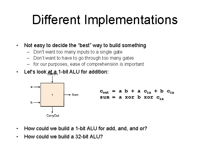 Different Implementations • Not easy to decide the “best” way to build something –